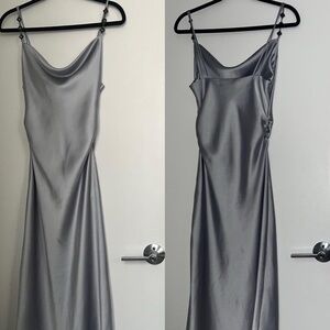 Zara Silver Blue Satin Slip Dress